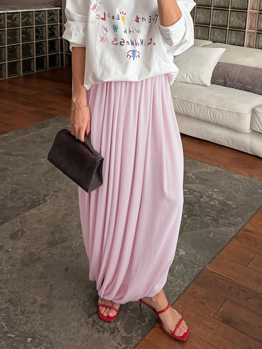 Draped Pleated Wide Leg Maxi Skirt NorixaFashion.com
