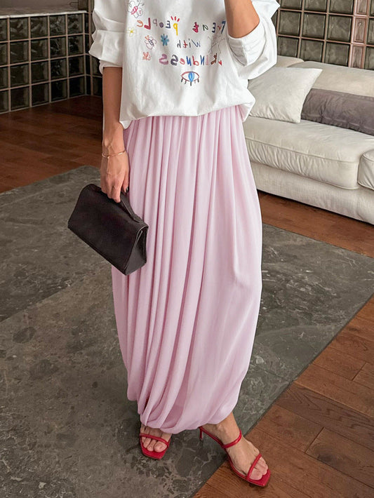 Draped Pleated Wide Leg Maxi Skirt NorixaFashion.com