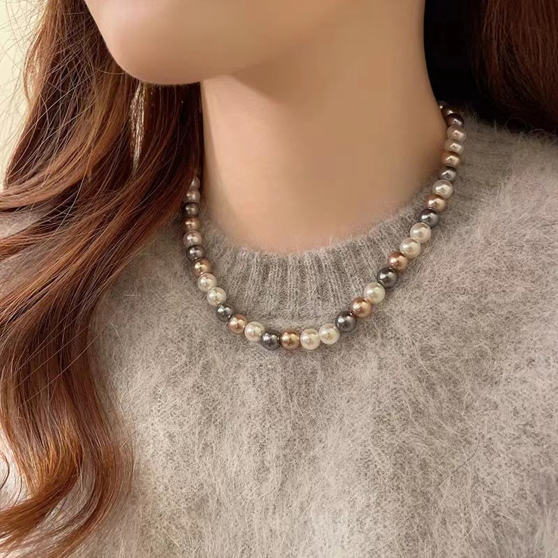 Womens Mixed-Color Glass Pearl Necklace Jewelry LadyShow.Store