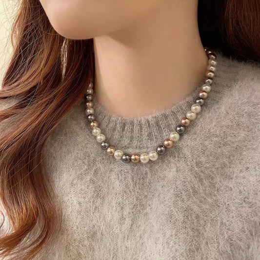Womens Mixed-Color Glass Pearl Necklace Jewelry LadyShow.Store