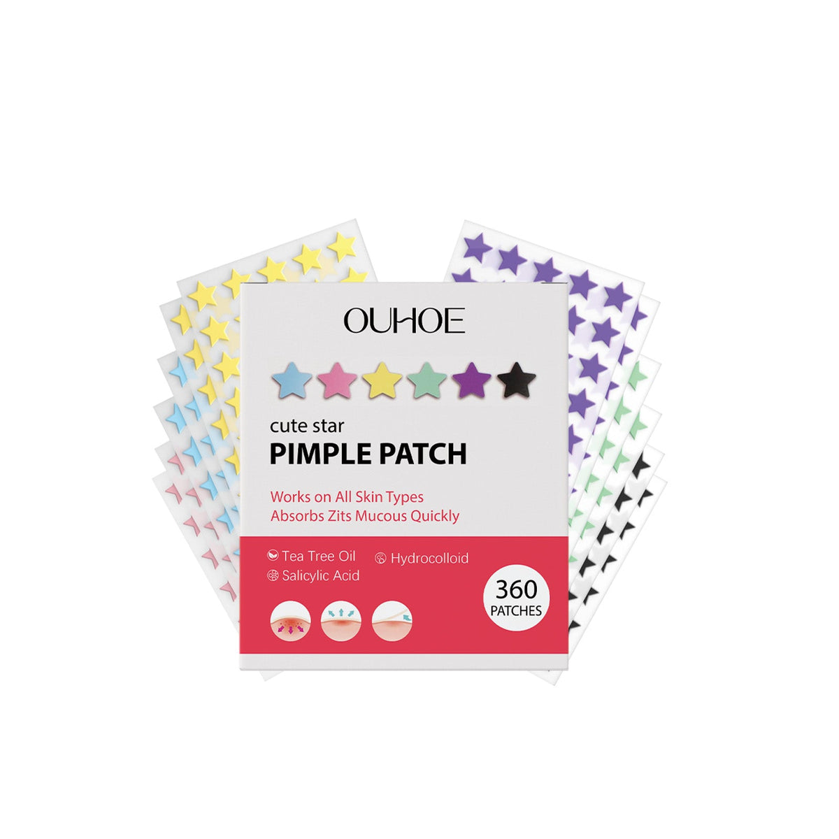 Daily Gentle Cleaning And Skin Concealer Star Shaped Gel Facial Acne Patch 360 Pcs 1 Box Tri Light Beauty