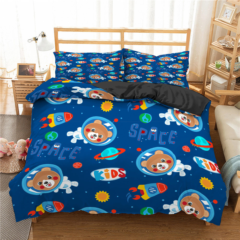 Cartoon Bedding Set Aerospace Astronaut Duvet Cover Quilt Cover Double Bed