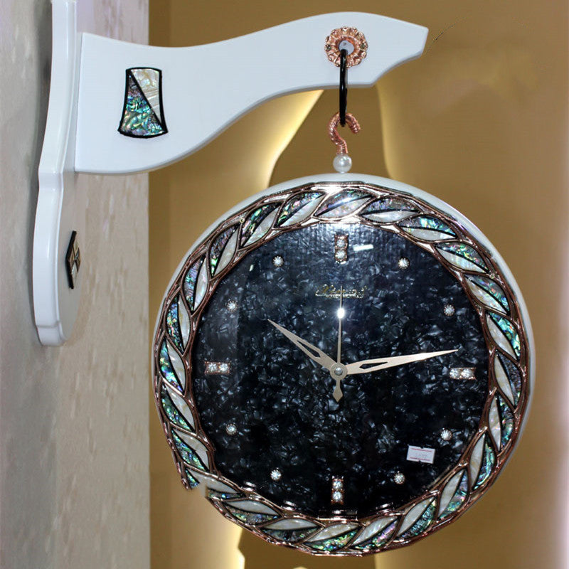 Creative Shell Carving Double-sided Wall Clock Silent PearlNestDecor.com