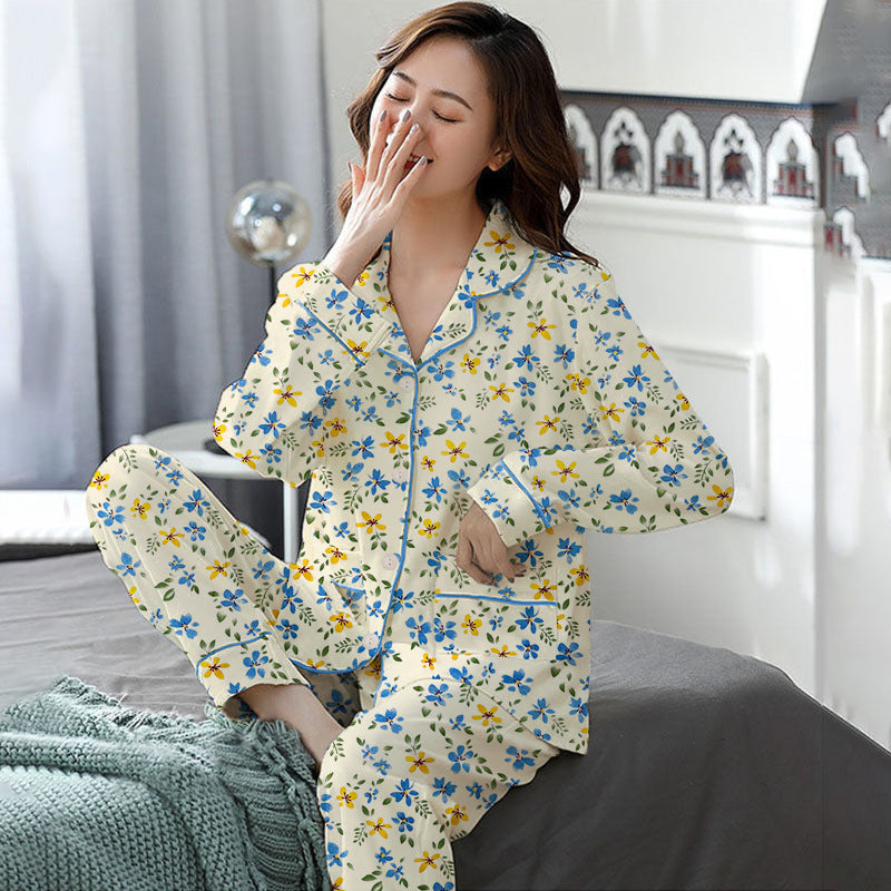 Elegant Women's Autumn And Winter Cotton-like Long Pajamas Two-piece Set Best YouTube Store