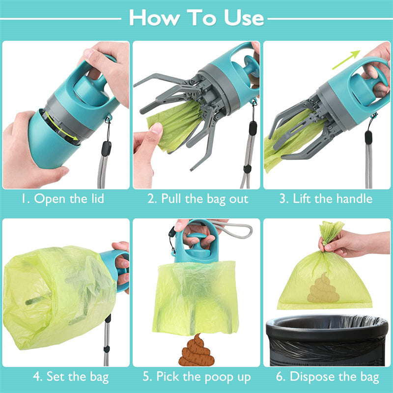 Portable Lightweight Dog Pooper Scooper With Built-in Poop Bag Dispenser Eight-claw Shovel For Pet Toilet Picker Pet Products Pets Fashion