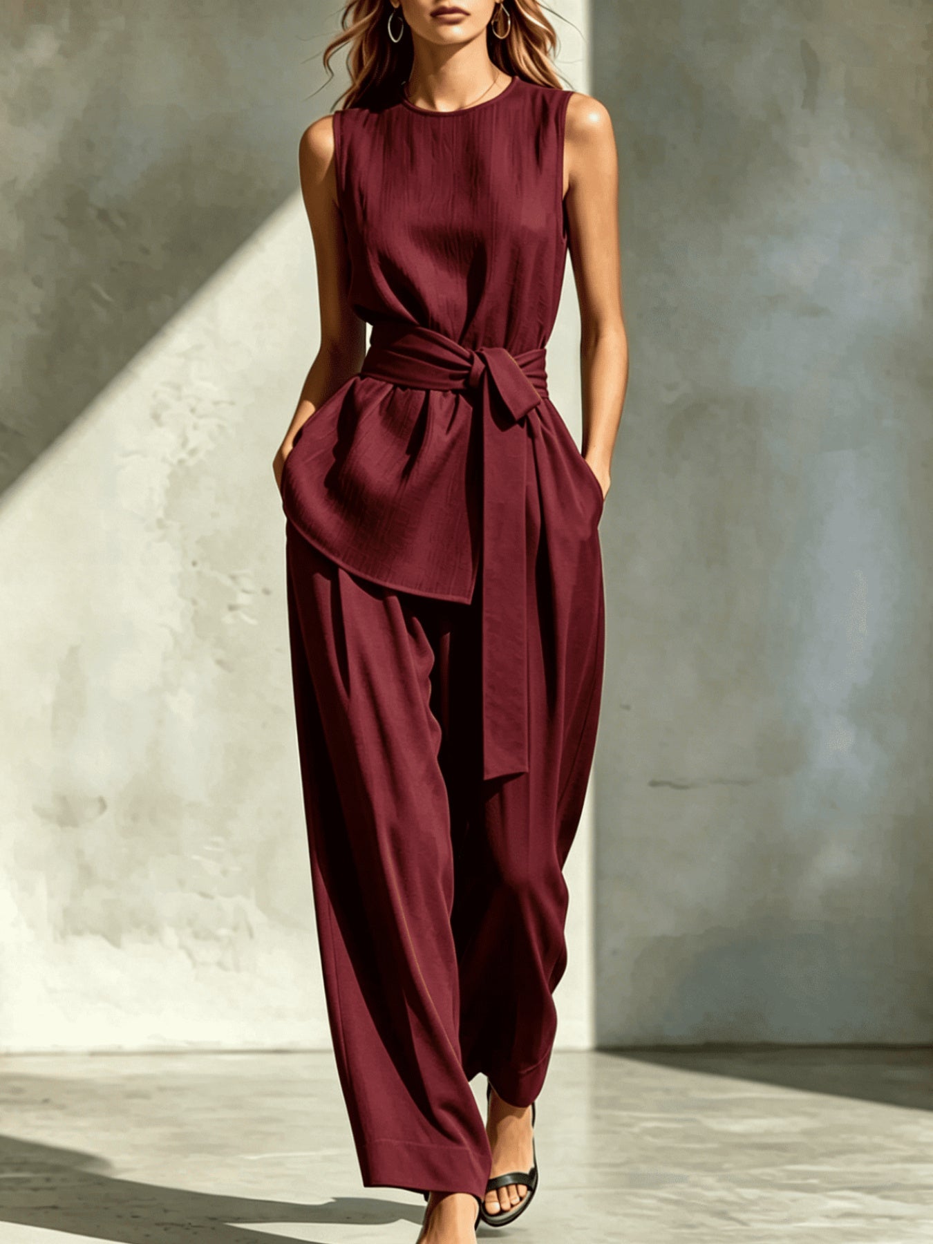 Womens Casual Sleeveless Tied-top And Pants Set NorixaFashion.com