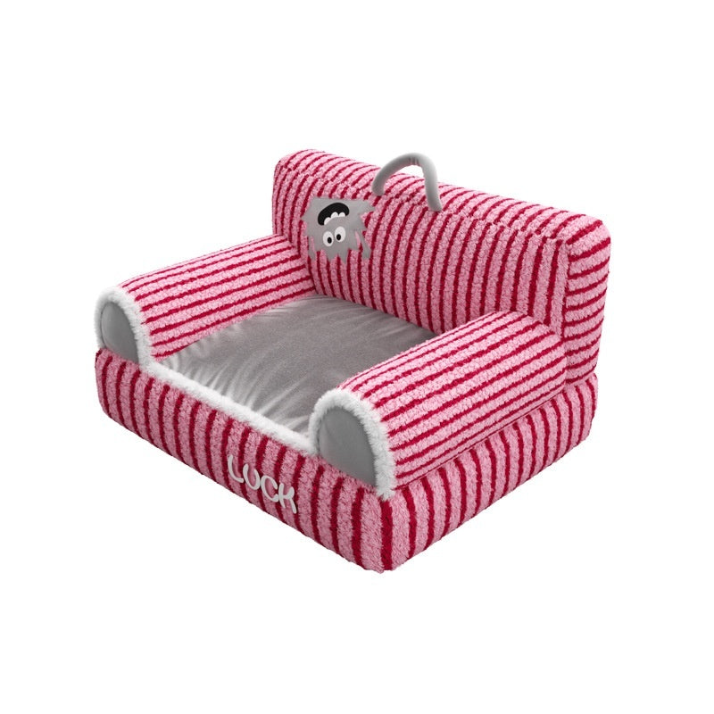 Cat Bed Pet Plush Sofa Cat Striped Raised And Thickened Non-Slip Sofa Pets Fashion