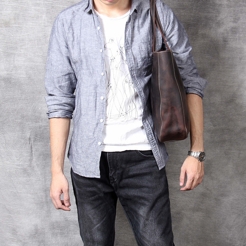 Simple Retro First Layer Cowhide Large-capacity Handbag Men CJD