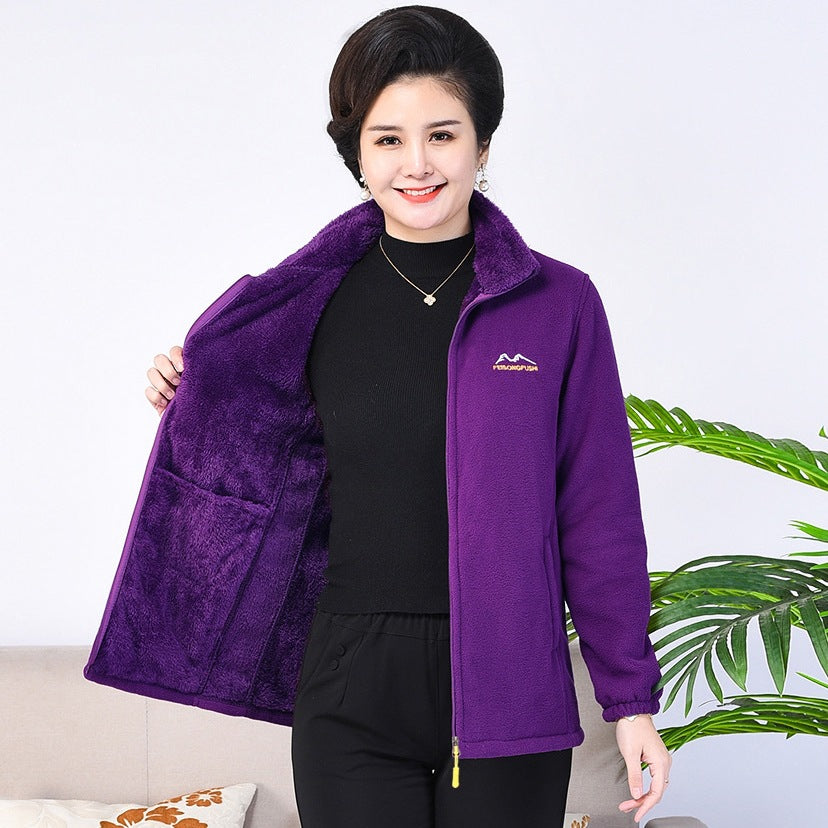 Middle-aged And Elderly Thickened Fleece Hooded Sweatshirt LadyShow.Store
