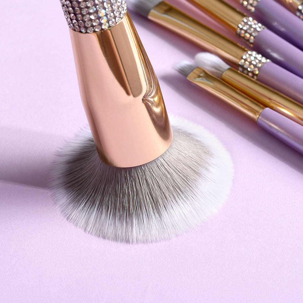 10 Lilac Purple Makeup Brush Set With Diamond