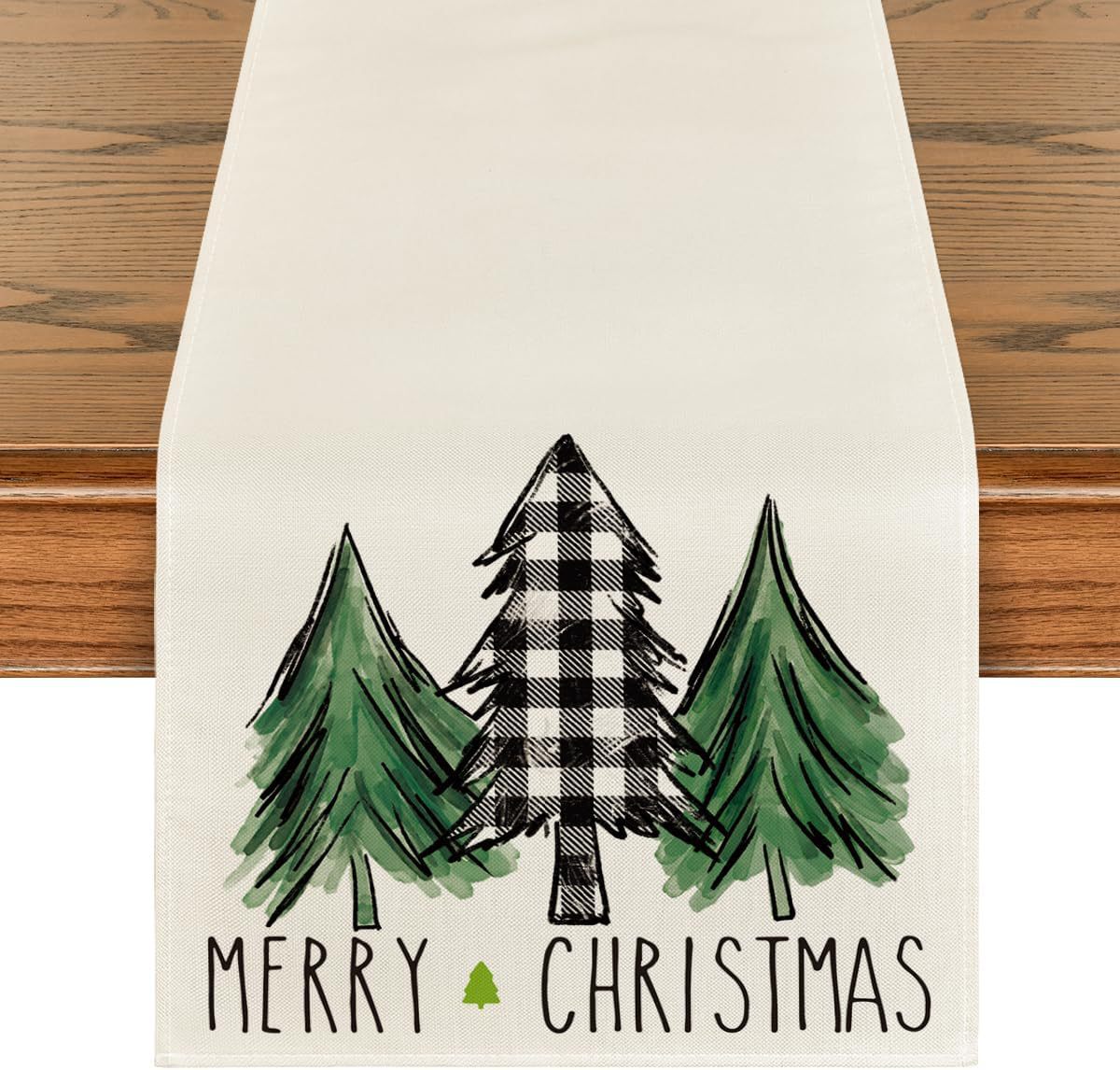 Christmas Trees Merry Xmas Table Runner, Seasonal Winter Holiday Kitchen Dining Table Decoration For Indoor Outdoor Home Party Decor 13 X 72 Inch PearlNestDecor.com