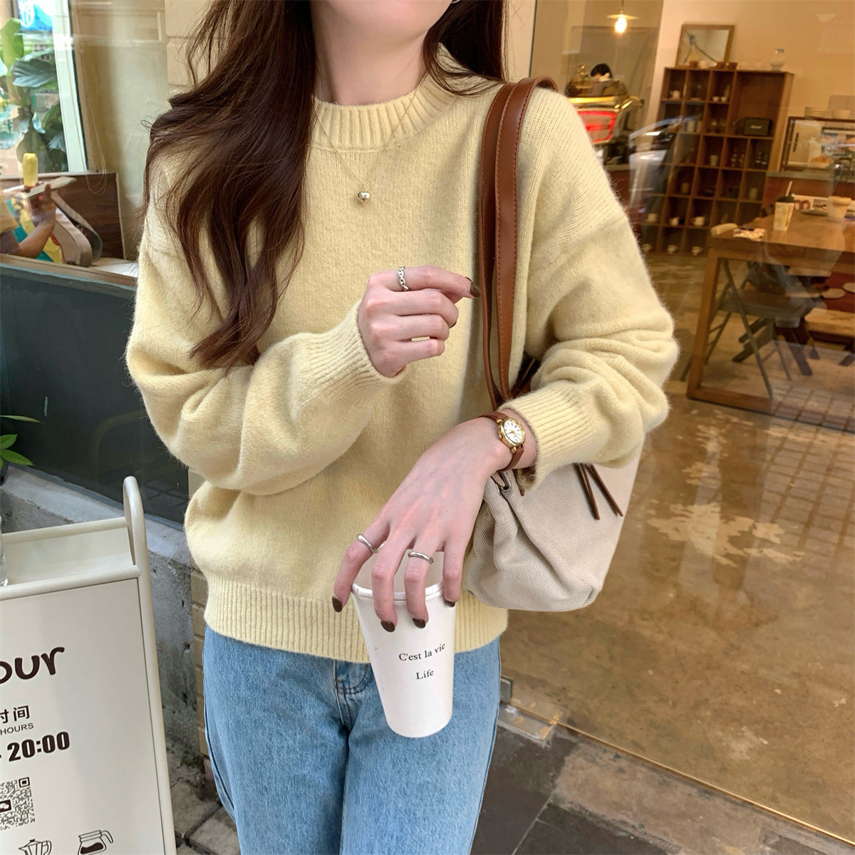 Korean Style Soft Glutinous Loose Candy Color Sweater Best YouTube Store