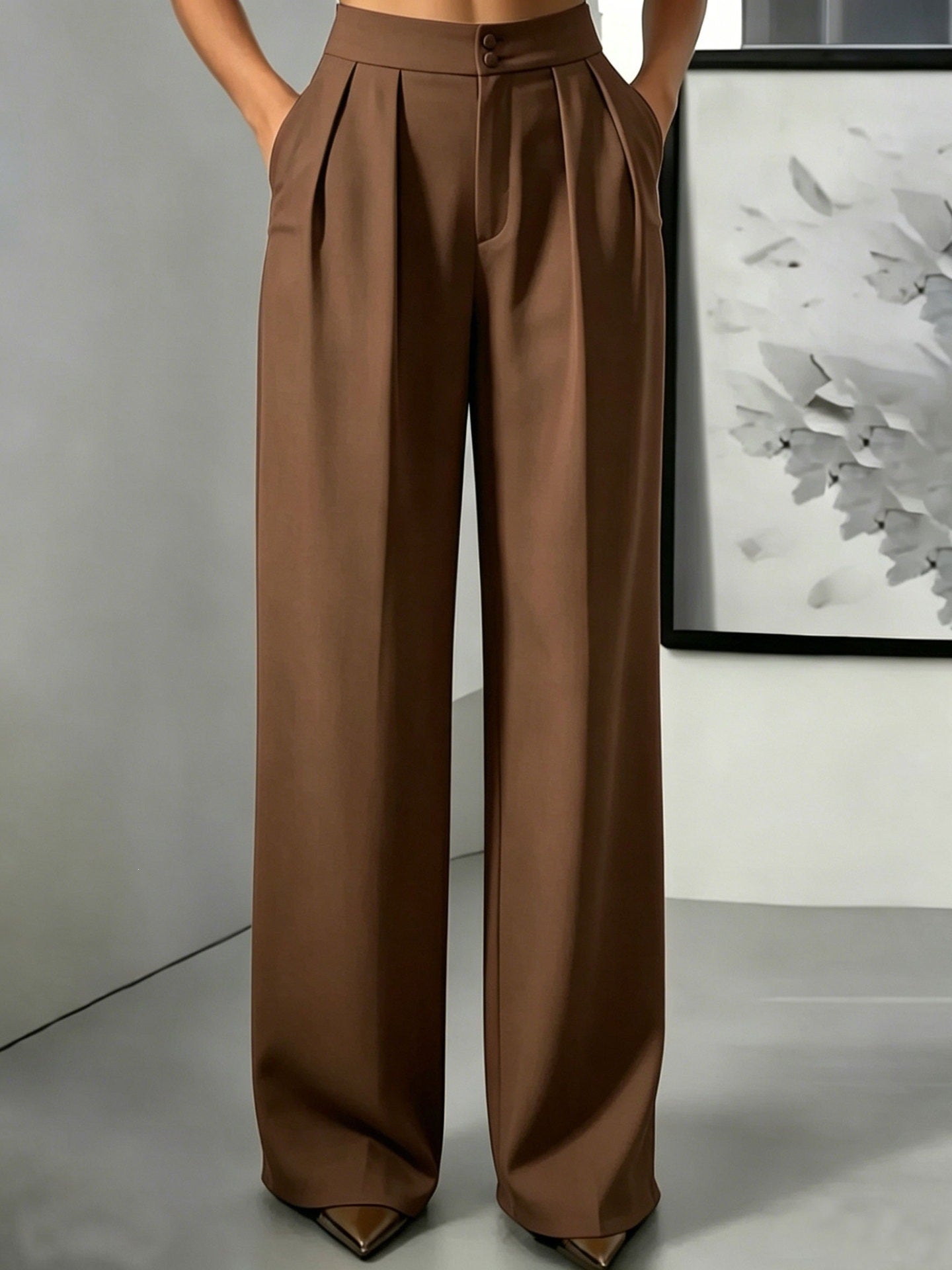 Straight-leg Minimalist Suit Slim-fit Elastic-waist Pants For Women NorixaFashion.com