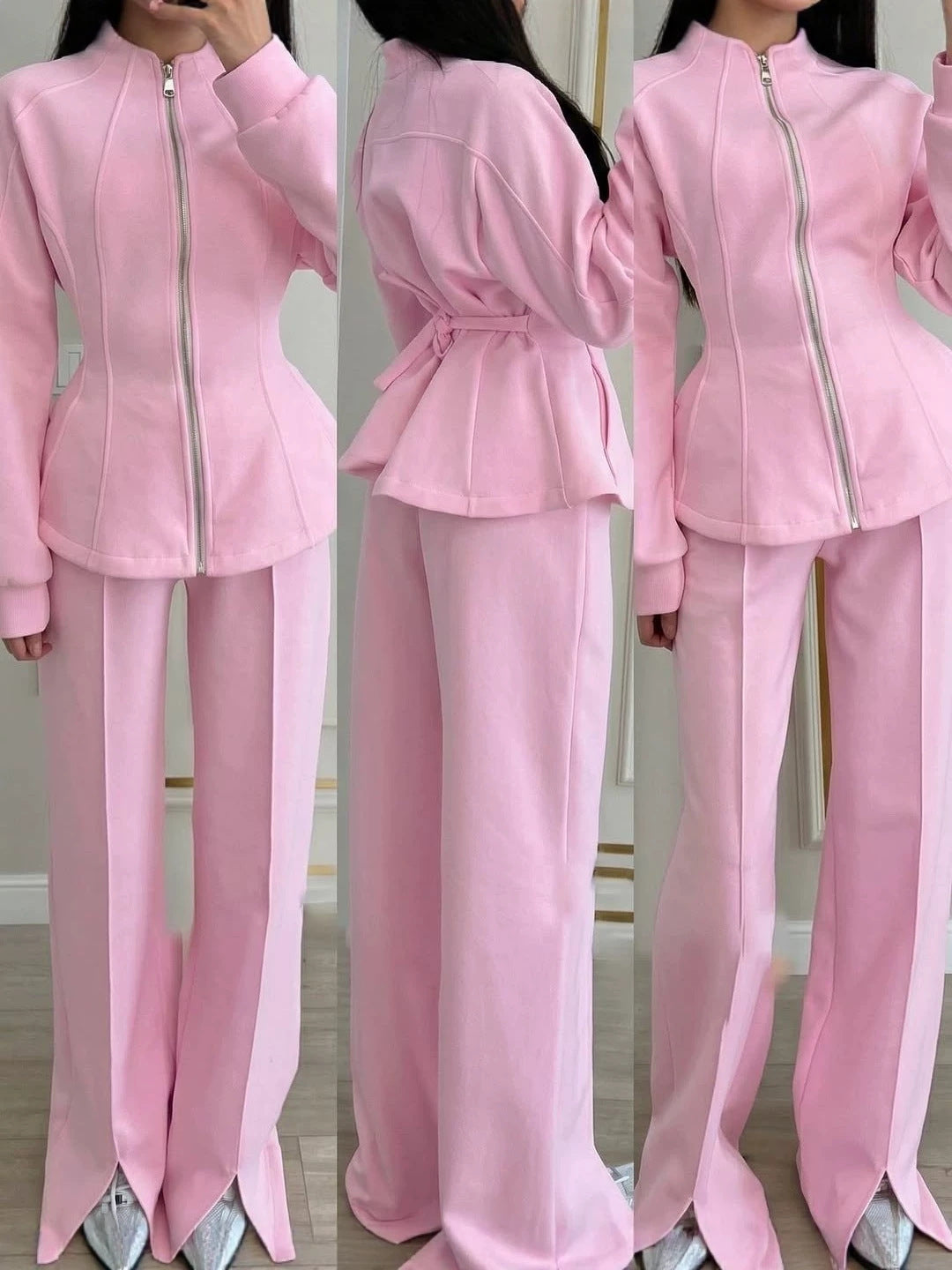2026 Autumn High-End Light Luxury Chanel Style Outfit Two-Piece Set Solid Color Long-Sleeve Jacket European And American Amazon NorixaFashion.com