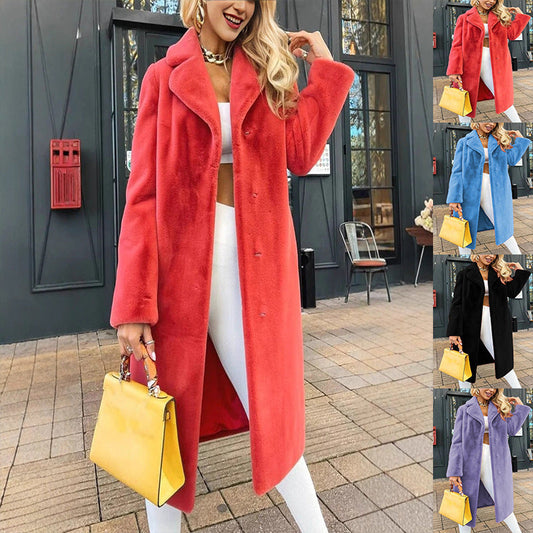Women's Fashionable Elegant Lace-up Turn-down Collar Plush Long Coat LadyShow.Store