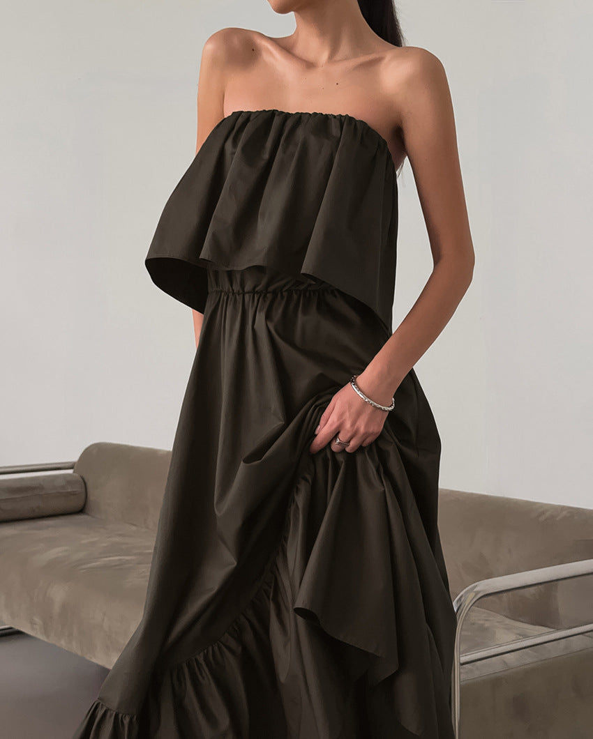 Fashionable Ruffled Strapless Dress NorixaFashion.com