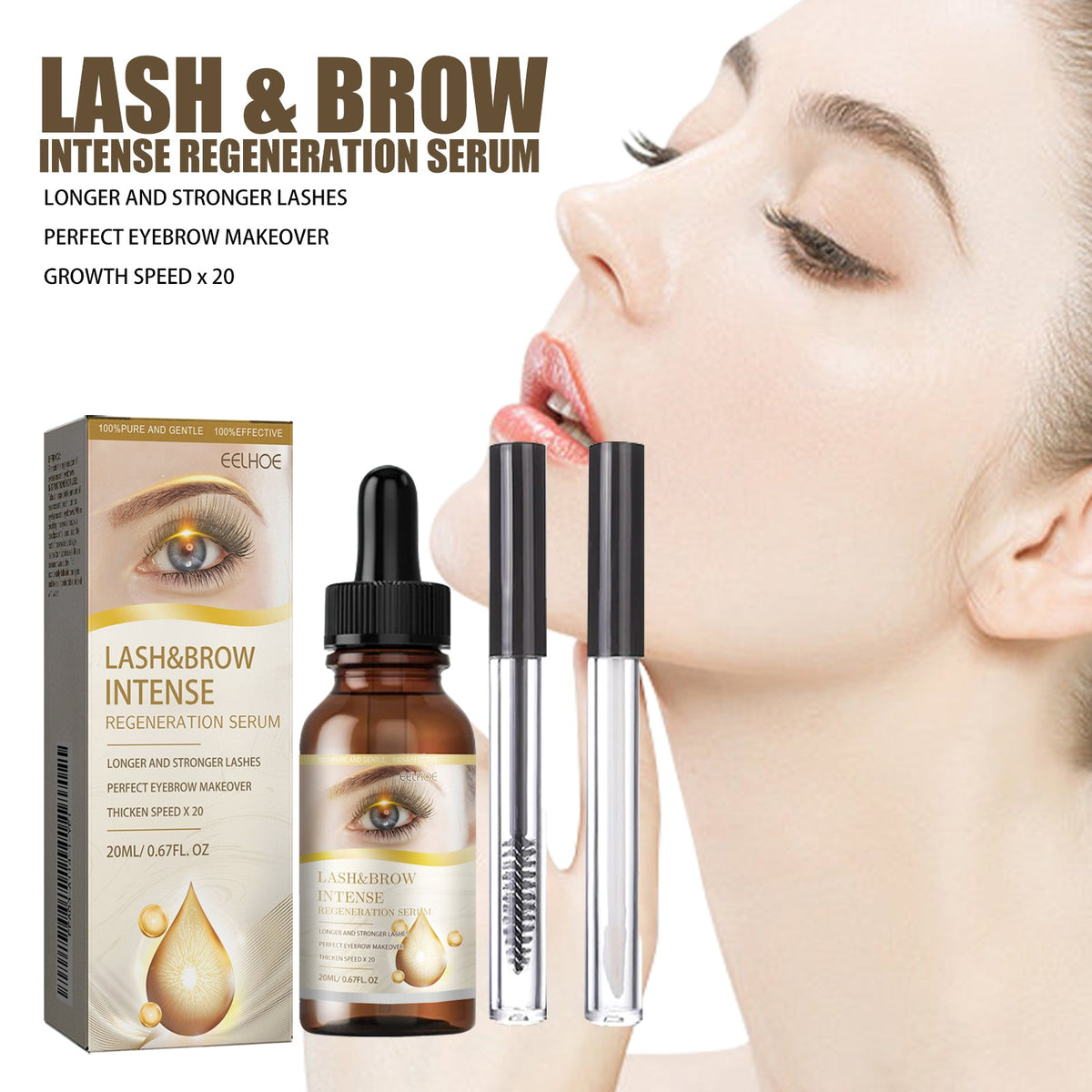 Eyelash Eyebrow E Ssence Set 20ml 1box-1 Eyelash Brush-1 Eyebrow Brush Tri Light Beauty