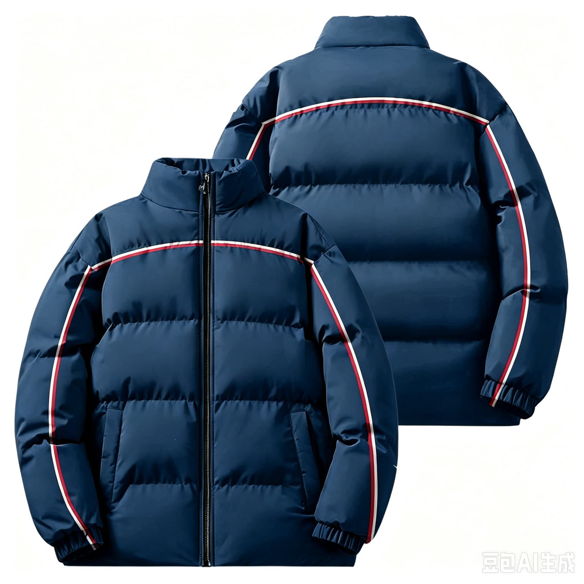 2026 Men Winter Stand Collar Puffer Jacket Color Block Striped Patchwork Cotton Padded Coat Loose Windproof Warm Racing Style Outerwear Male Casual Zipper Thick Winter Outfits NorixaFashion.com