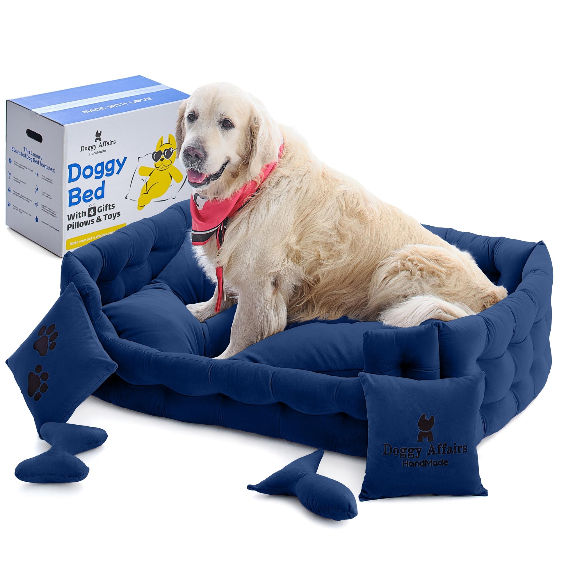 Doggy Affairs HandMade Luxury Dog Beds Jumbo Sized Dog with Removable Washable Cover - Premium Big Dog Bed Sofa Style - Fancy Dog Couch Bed - Non Slip Pet Sofa Bed for Dogs Best YouTube Store