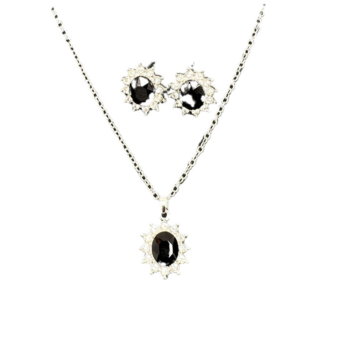 European And American Fashion SUNFLOWER Zircon Ear Stud Necklace Suit LadyShow.Store
