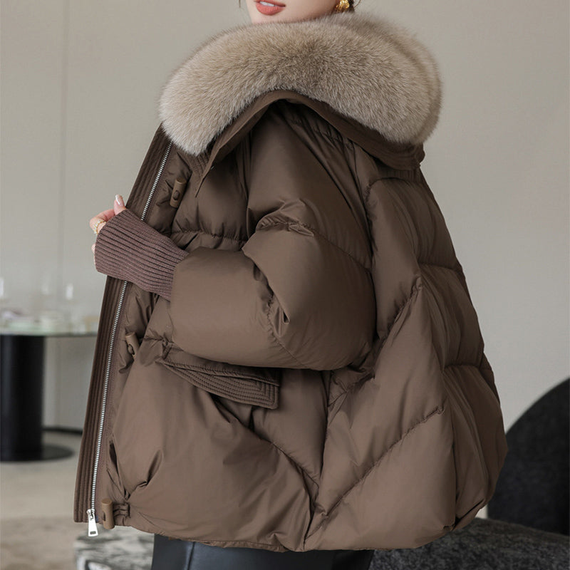 Down Cotton-padded Jacket Women's Short Fur Collar Thickened Coat Winter Clothing LadyShow.Store