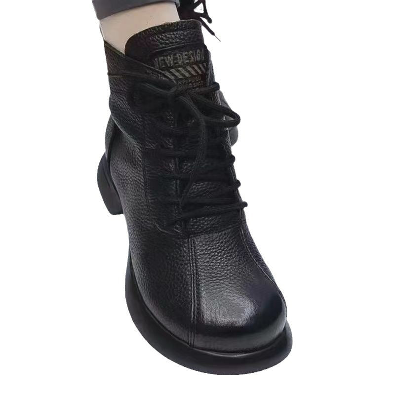 Round Toe Lace-up Platform Ankle Boots LadyShow.Store