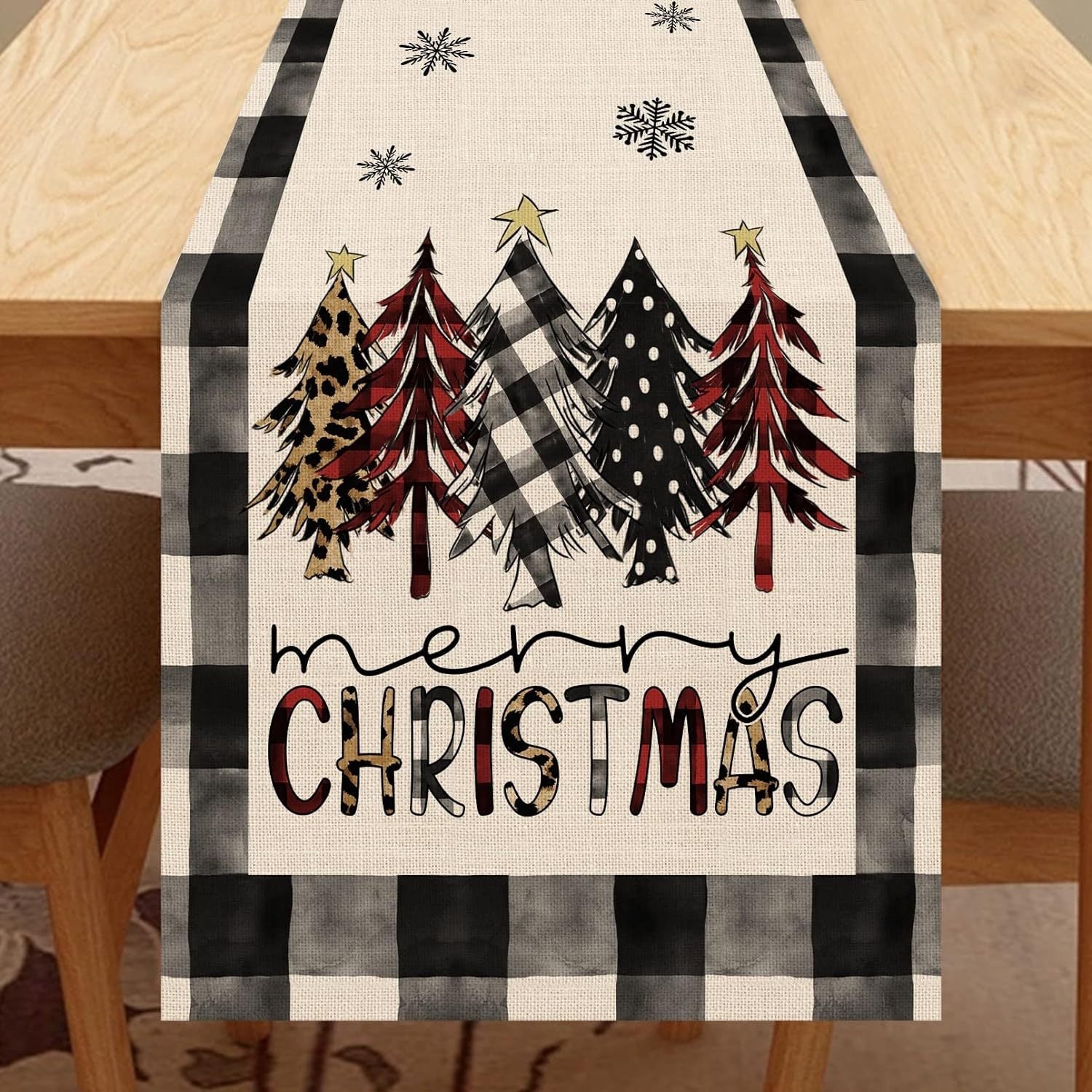 Christmas Trees Merry Xmas Table Runner, Seasonal Winter Holiday Kitchen Dining Table Decoration For Indoor Outdoor Home Party Decor 13 X 72 Inch PearlNestDecor.com