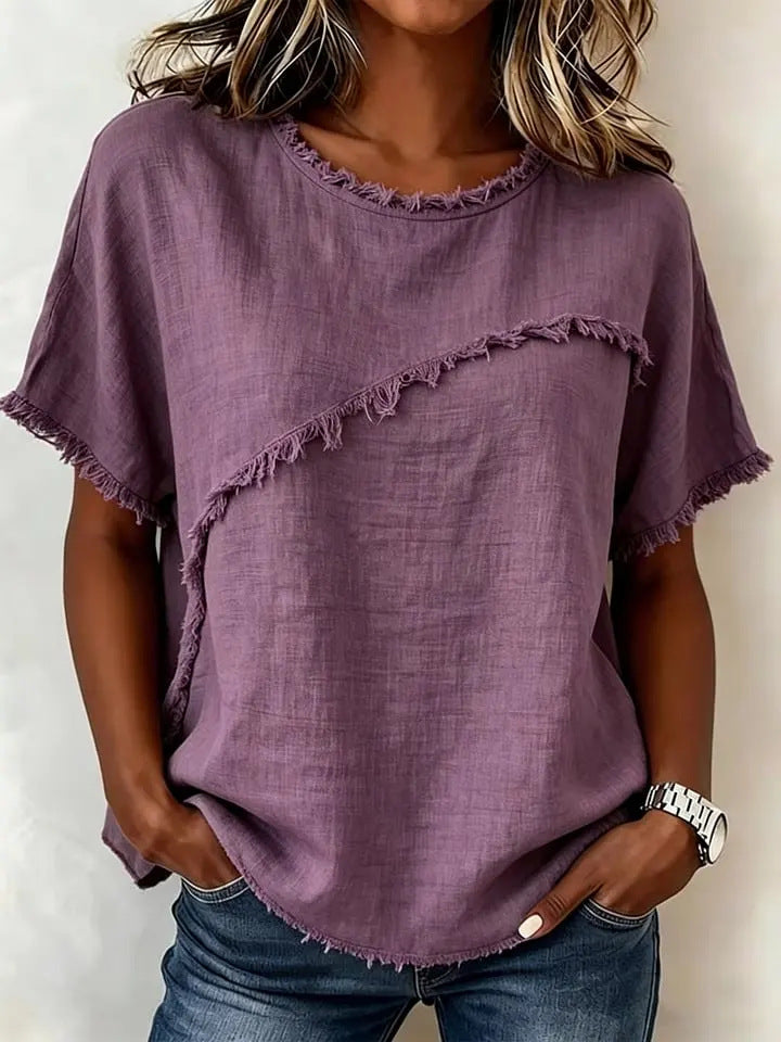 Women's Round-Neck Casual Loose Short-Sleeve Top NorixaFashion.com
