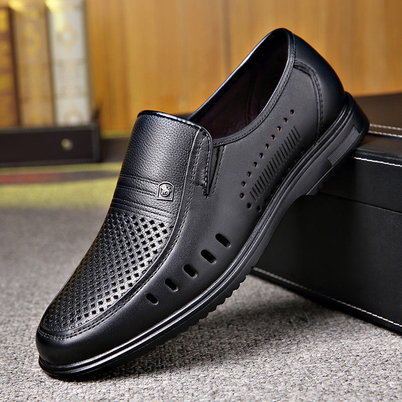 Men's Leather Genuine Flat Sole Round Toe Soft Sole Non-slip Casual Shoes For Middle-aged Best YouTube Store