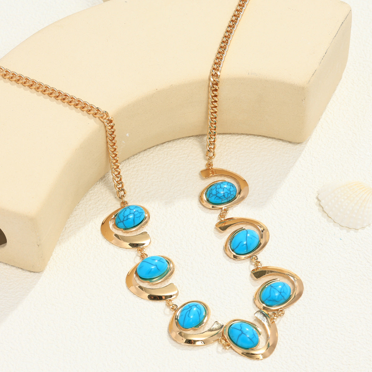 Inlaid Turquoise Spiral Earrings Necklace Bracelet Ring Set LadyShow.Store