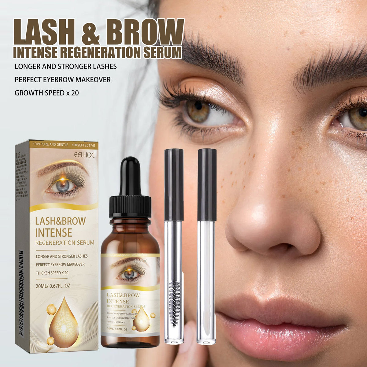 Eyelash Eyebrow E Ssence Set 20ml 1box-1 Eyelash Brush-1 Eyebrow Brush Tri Light Beauty