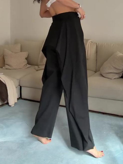 High Waist Draped Wide Leg Suit Pants NorixaFashion.com
