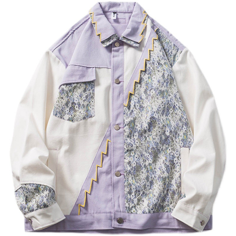 Lace Splicing Color Jacket for Men with Style Pi-Mart