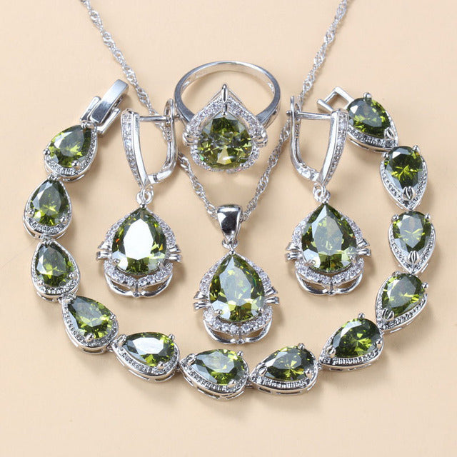 Gem-inlaid Pendant Earrings Necklace And Four-piece Ring Set Pack LadyShow.Store