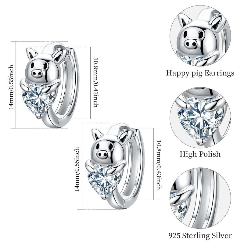 Hypoallergenic Cubic Zirconia Pig Small Cute Heart Huggie Hoop Earrings LadyShow.Store