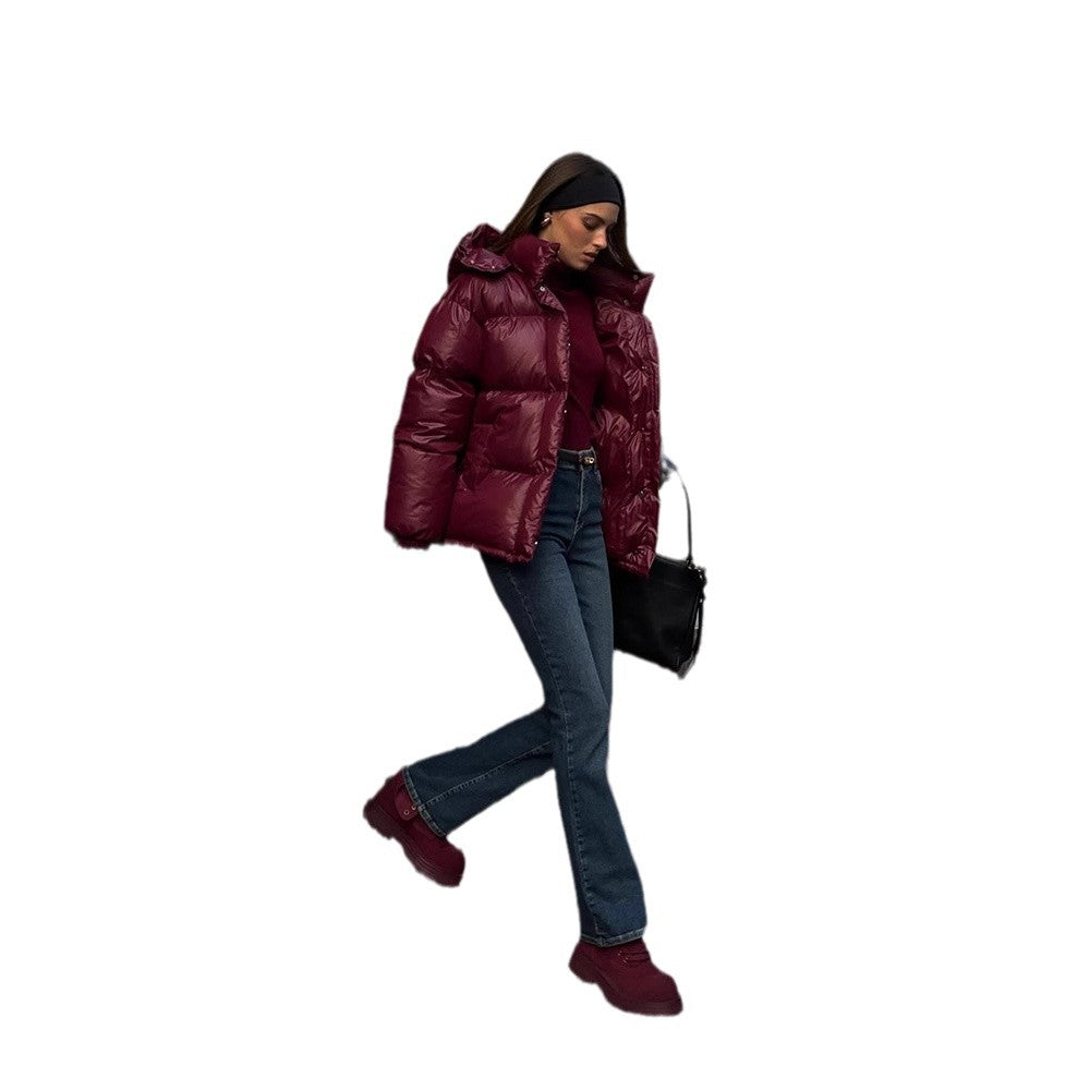 Women's Clothing Graceful Stand Collar Hooded Cotton Jacket LadyShow.Store