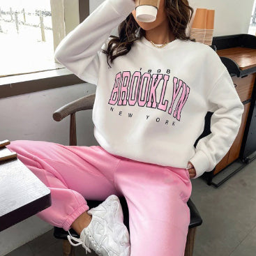 Women's Sweater Suit Hoodie Two-piece Pullover Letter Print 1898 New York Brooklyn NorixaFashion.com