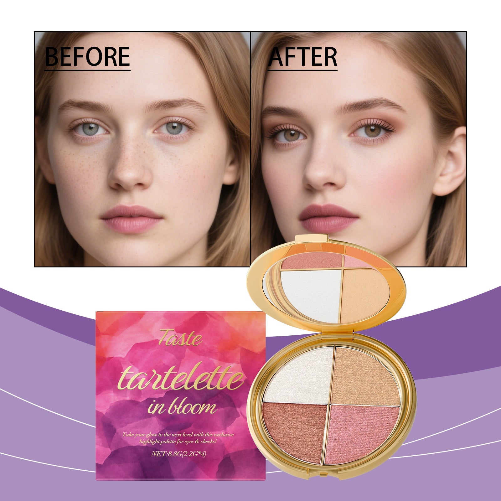 Highlighter Eyeshadow & Blush Palette Tri Light Beauty