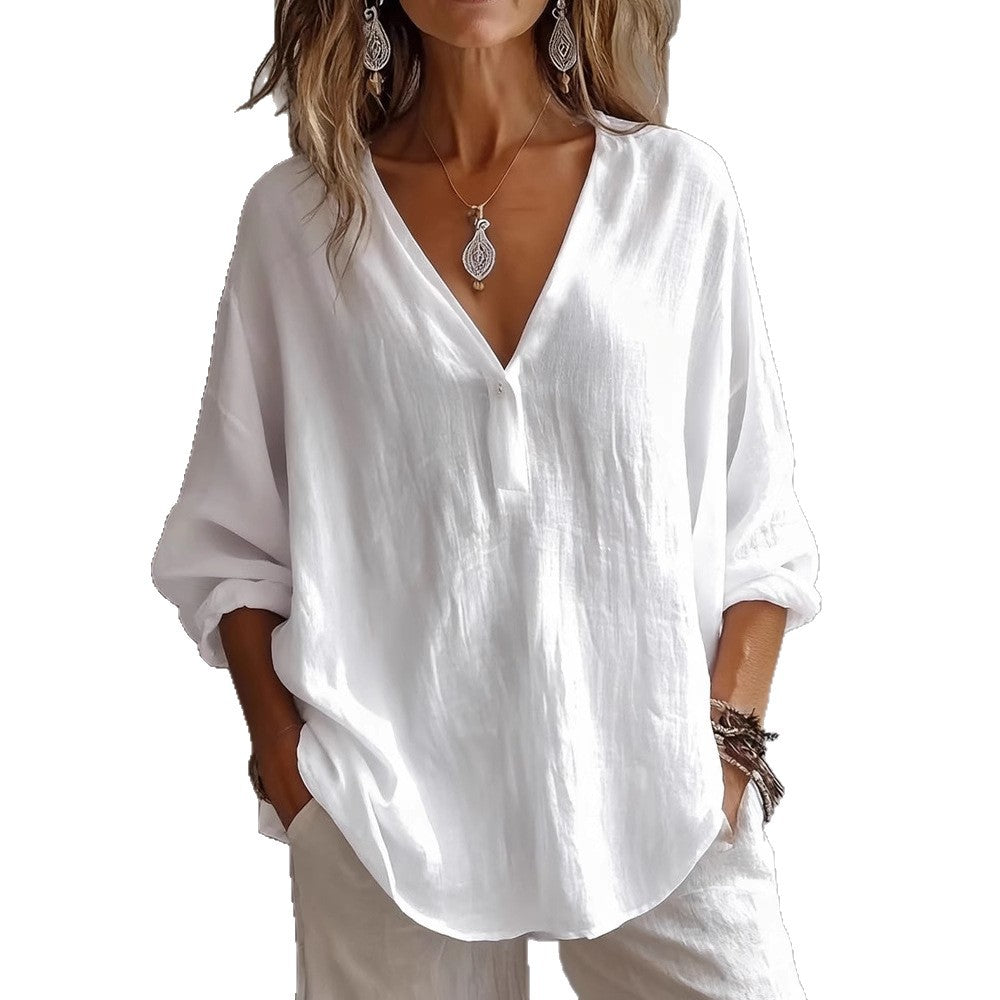Womens Casual Loose Fashion Solid Color Long-Sleeve Top NorixaFashion.com