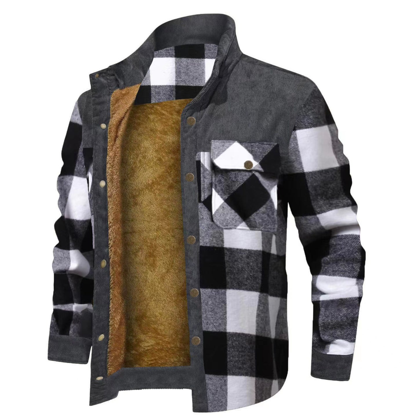2022 Men's Plus Size Thick Corduroy Plaid Jacket Pi-Mart