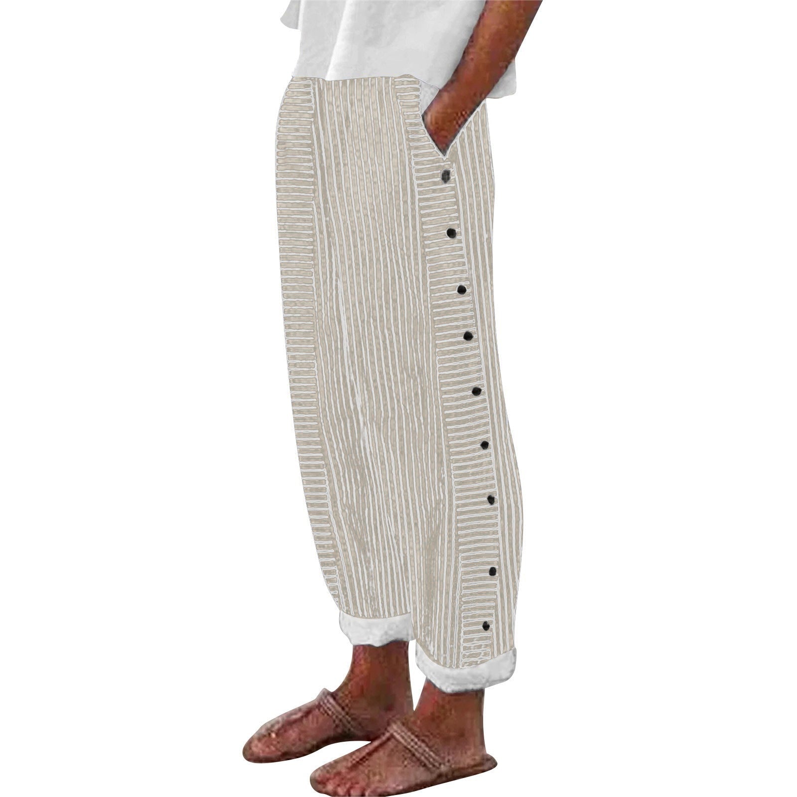 Women's Striped Casual Trousers Lightweight  Blend Stretch Pants NorixaFashion.com