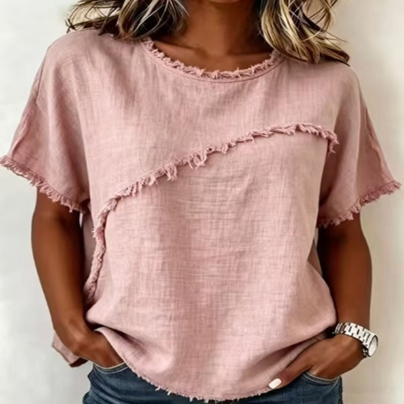 Women's Round-Neck Casual Loose Short-Sleeve Top NorixaFashion.com