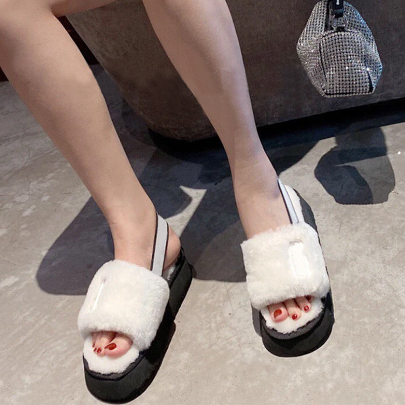 Thick-Soled Wool Disco Slide Sandals for Women Best YouTube Store
