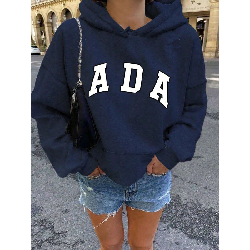 Casual And Versatile Letter Loose Hoodie With Fleece Lining For Women