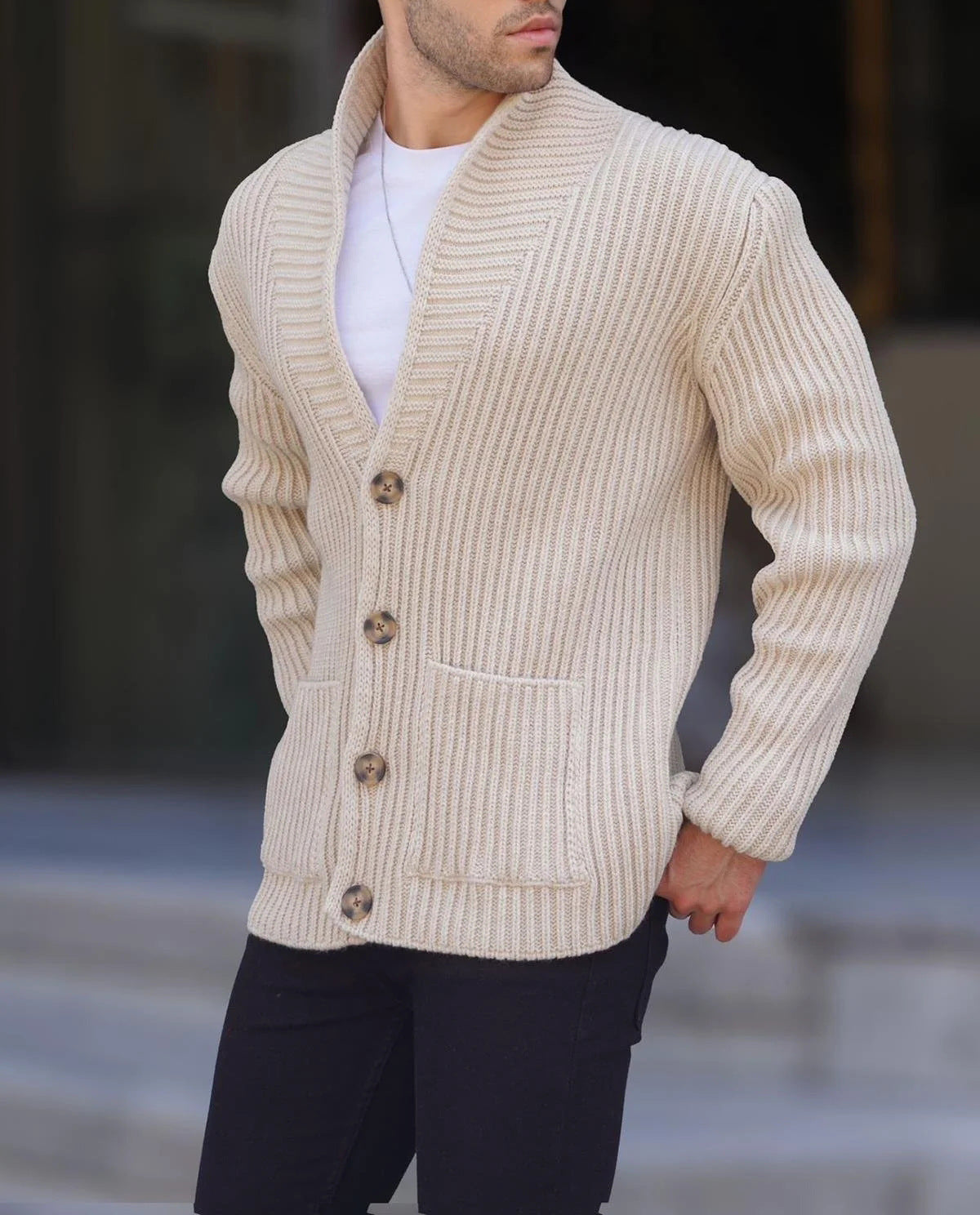 Single-breasted Long Sleeve Lapel Sweater Men's Clothing Best YouTube Store