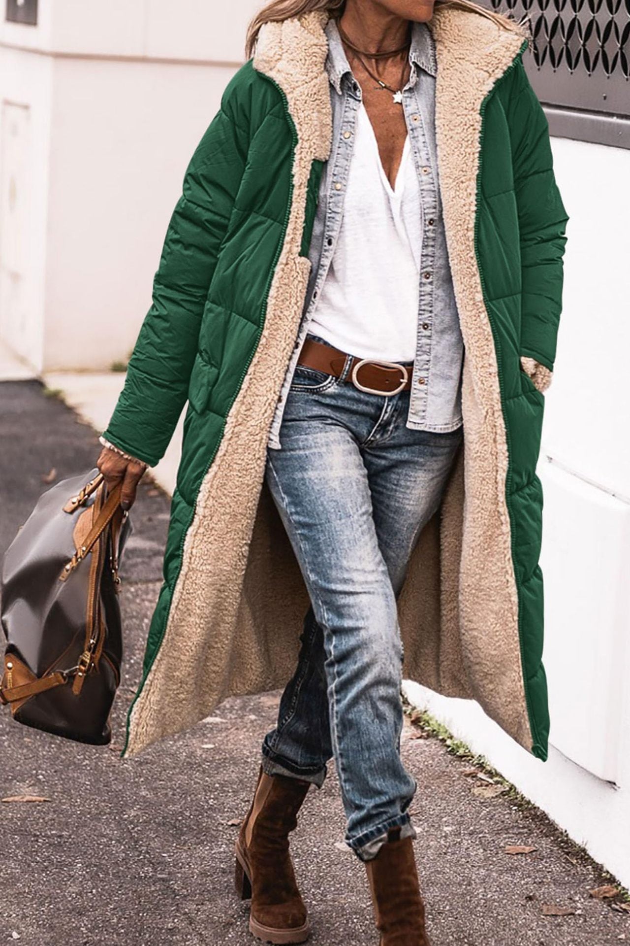 Solid Color Hooded Long Coat Winter Long Sleeve Double-sided Wear Slim Elegant Cardigan Jacket Top Women's Clothing LadyShow.Store