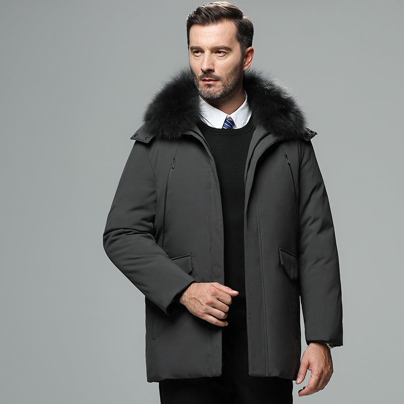 Thick Warm Down Jacket for Elderly Men with Fur Collar Pi-Mart