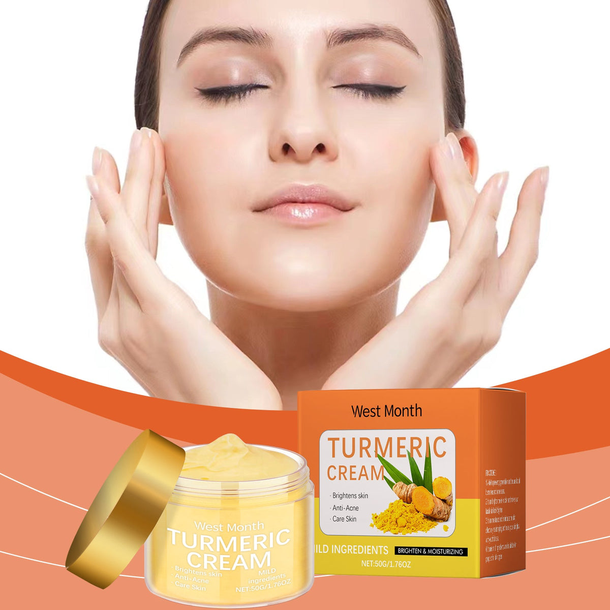 Turmeric Moisturizing Cream Brightens Skin, Fights Acne, Nourishes And Hydrates, Suitable For All Skin Types. Tri Light Beauty