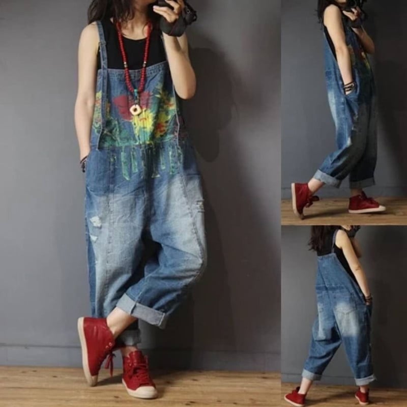 Retro Print Denim Overalls for Women - Spring/Summer Pi-Mart