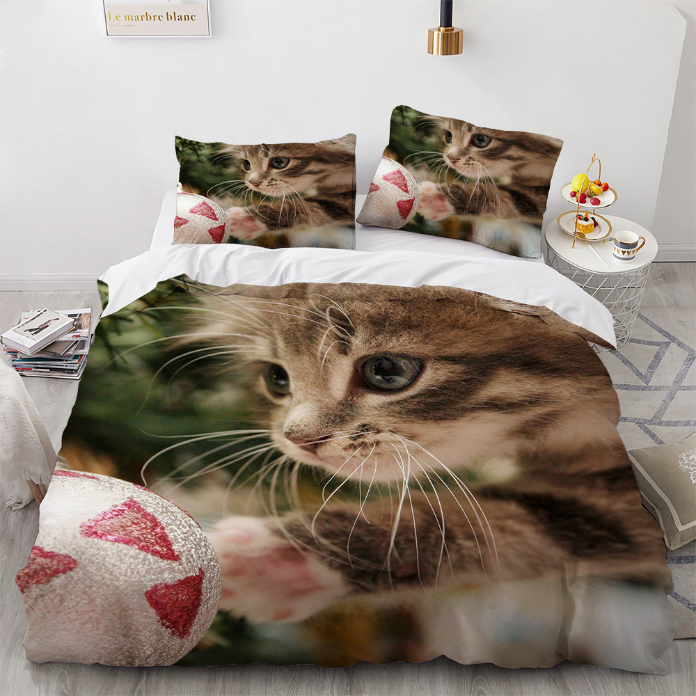 White Cute Cat Bedding Set Girl Ladies Bedroom Comfort Duvet Cover